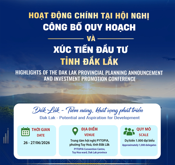 Các hoạt động chính tại Hội nghị công bố quy hoạch và xúc tiến đầu tư tỉnh Đắk Lắk